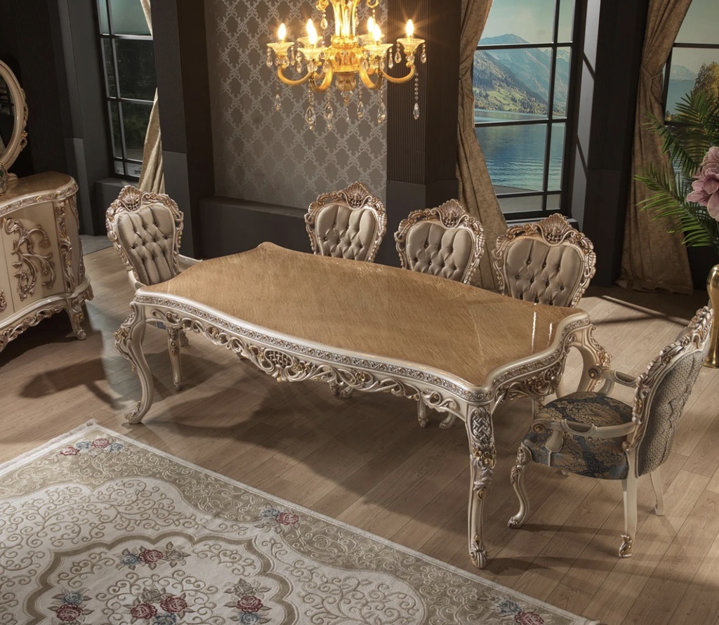 Ensemble Table a manger 8 places avec un design classique royale haute gamme avec des matières de luxe