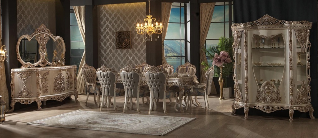 Ensemble Table a manger 8 places avec un design classique royale haute gamme avec des matières de luxe