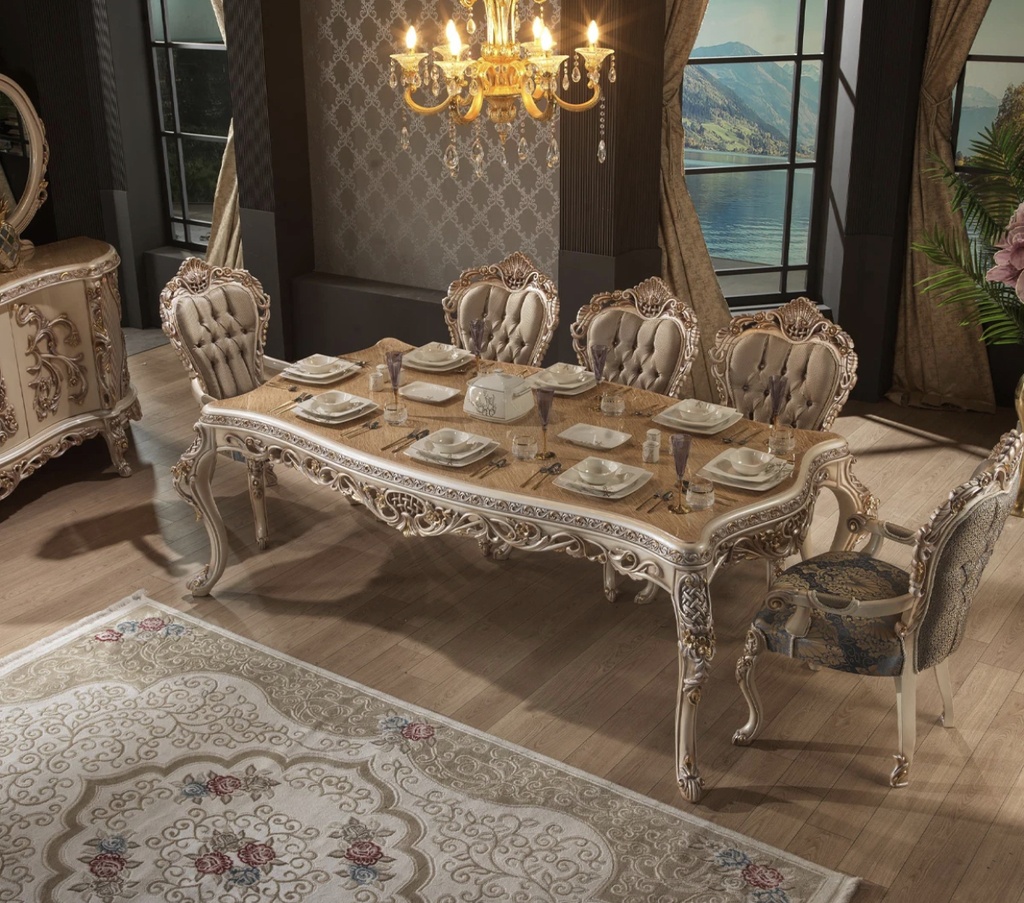 Ensemble Table a manger 8 places avec un design classique royale haute gamme avec des matières de luxe