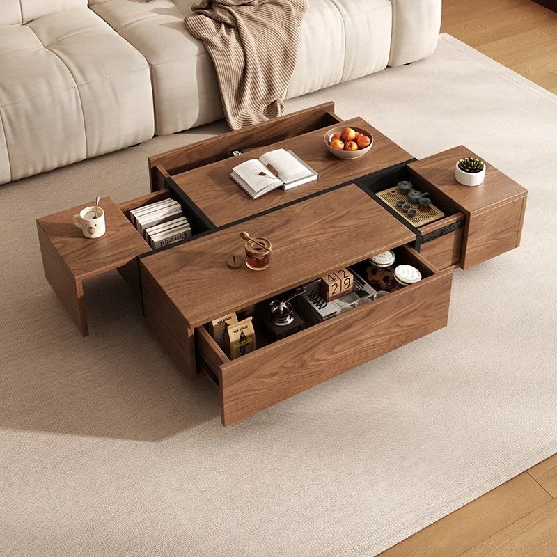 Table Basse très moderne avec un bois que haute qualité avec 4 ouvertures sur les angles couleur marron un design unique 