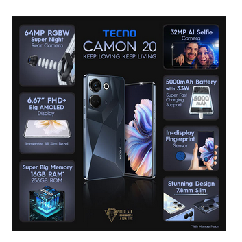 Tecno Camon 20 Serenity Noir 256Go