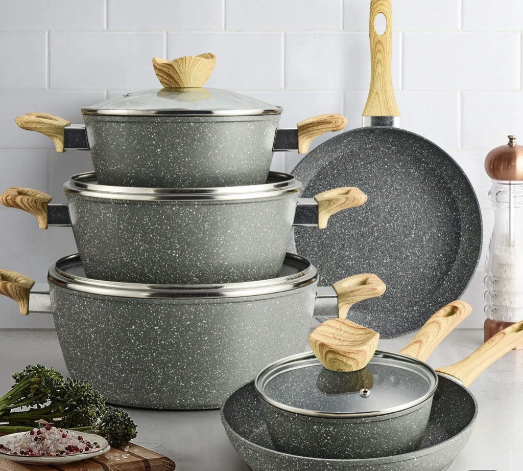 Ensemble durable de cuisson a domicile en aluminium a revêtement antiadhésif en granit antiadhésif