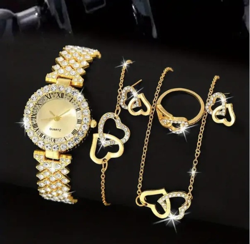 Ensemble de bijoux plus montre dore très chic qui met votre charme en avant